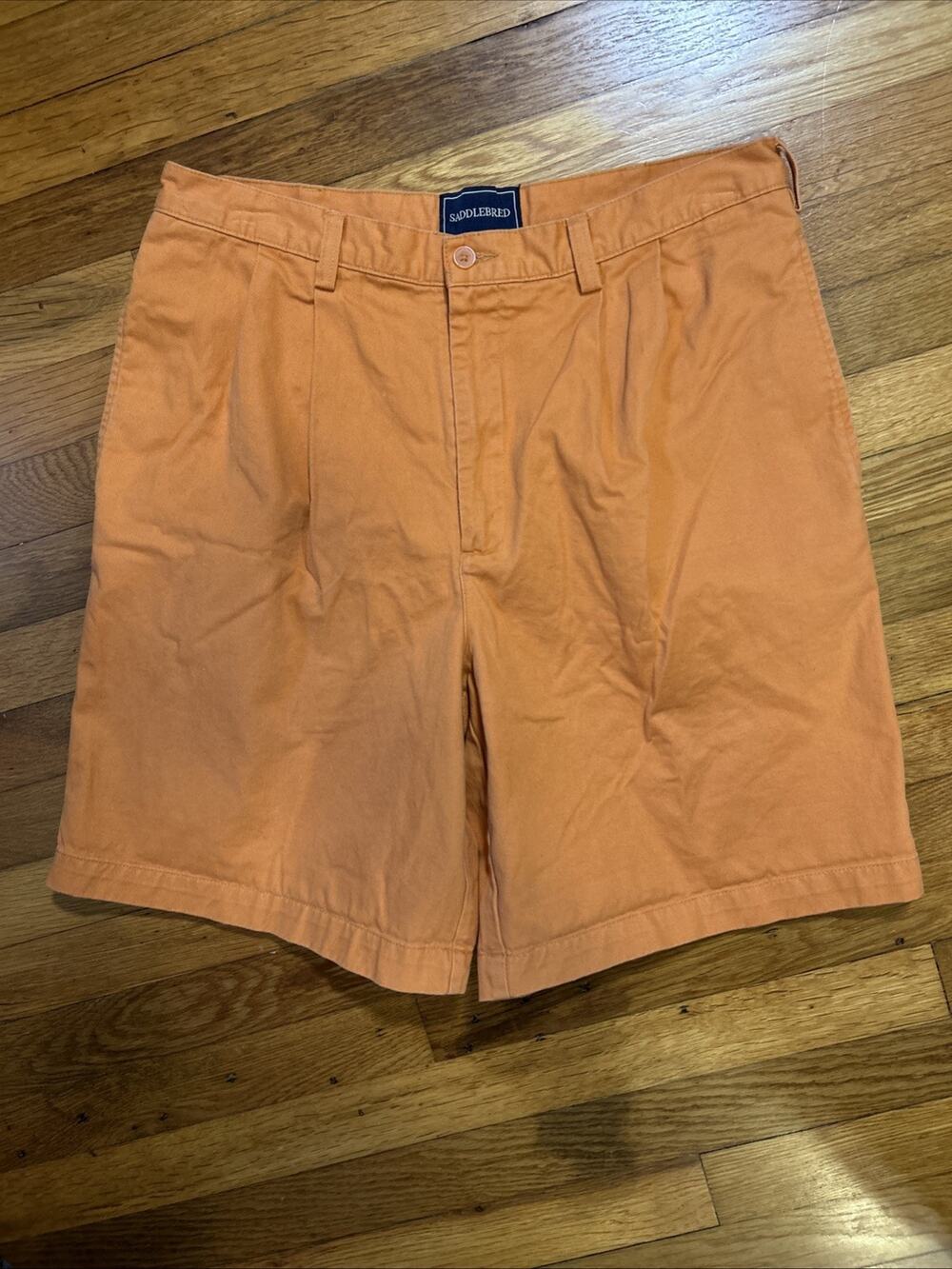 Saddlebred Men's Sz 34 Pleated Chino Shorts Orange (34”Waist x 9” Inseam)